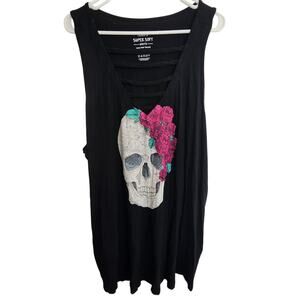 Torrid Super Soft Knit Skull Roses Tank Top Plus Size 3X Stretch Cut Out Detail